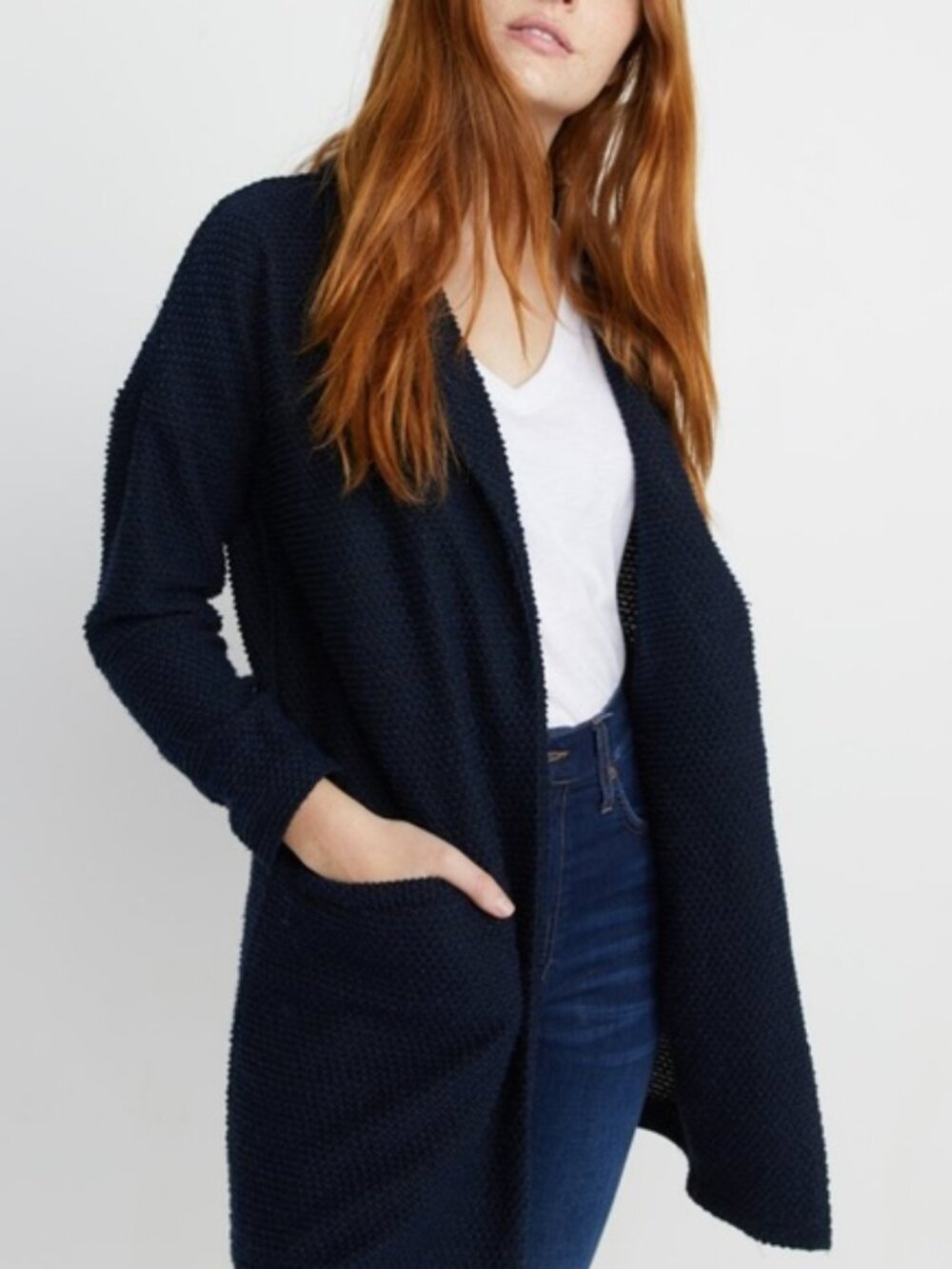 Marine Layer Birdseye Open Front Coatigan, Navy/Black